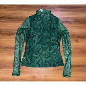 Womens BCBGeneration Snakeskin Mock Neck Sheer Sleeve Lined Top Shirt